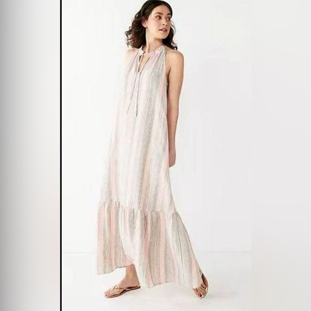 Nine West Peasant Sun Dress Maxi Stripes S